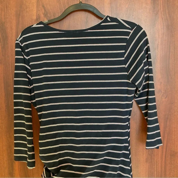 ANTHROPOLOGIE Sundry Fabian Shirt Dress Faux Wrap Gathered Striped Size Medium - Picture 7 of 8